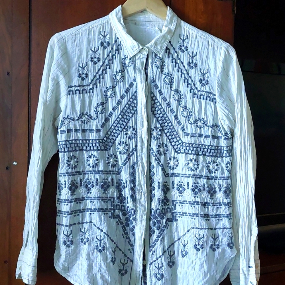 Johnny Was 3T Workshop LS cotton blouse sz M